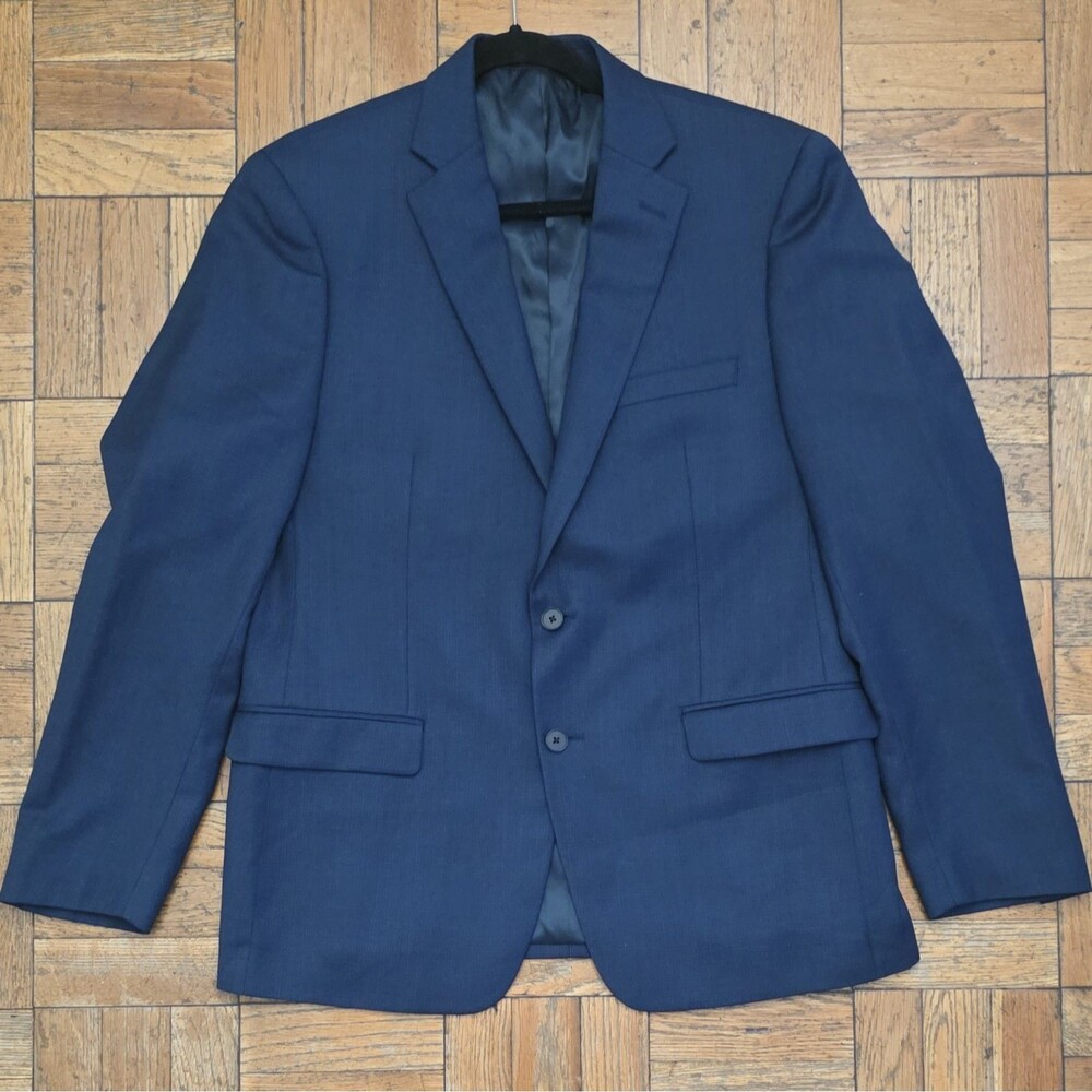 Calvin Klein 44R Mens Blue Wool Stretch Suit Jacket Blazer Sport Coat Solid Work
